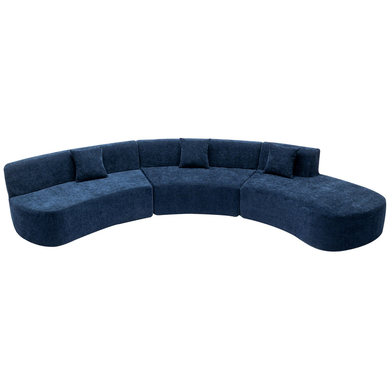 Stylish Curved Sofa Sectional Sofa Chenille Sofa Couch With Three Throw Pillows For Living Room