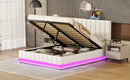 Upholstered Bed With Hydraulic Storage System And LED Light, With Sockets And USB Ports