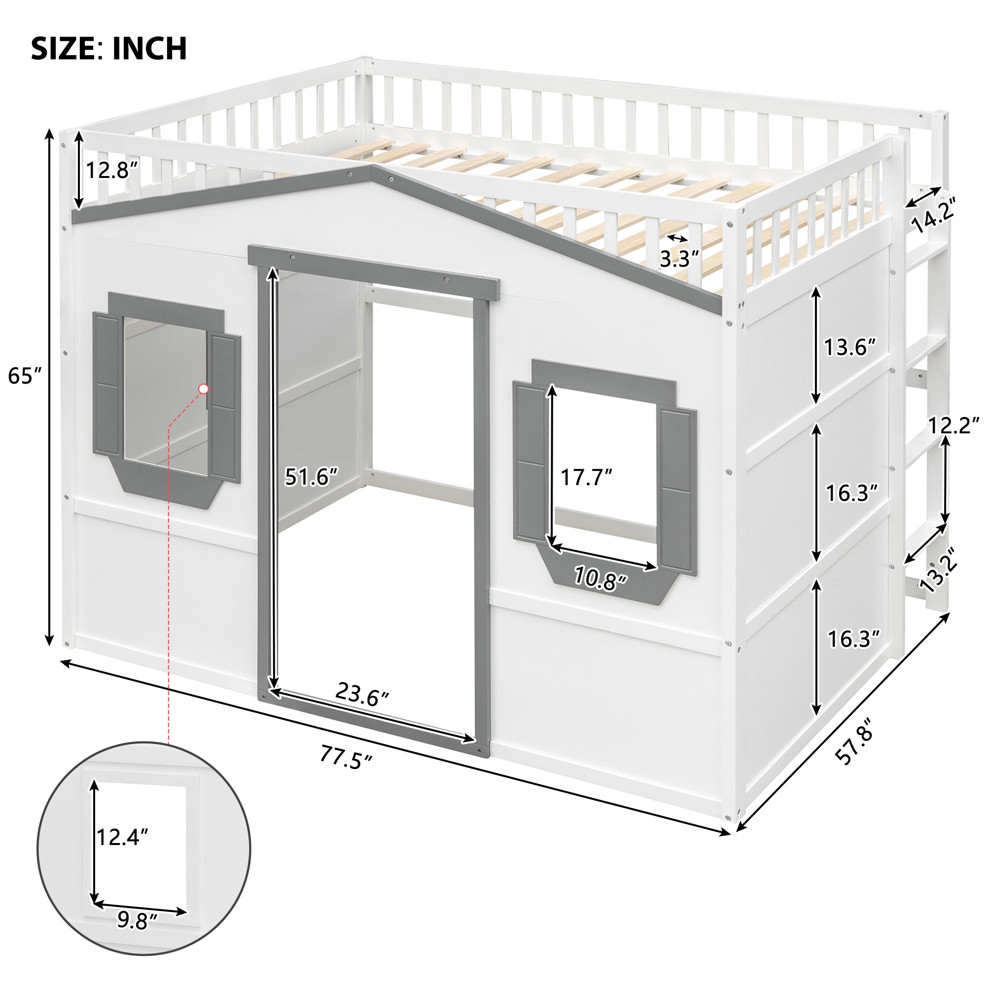 Full Size House Loft Bed With Ladder-White+Gray Frame - Atlantic Fine Furniture Melbourne FL