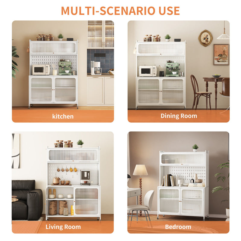Contemporary Kitchen Pantry Cabinet With Glass Doors, Adjustable Shelves, Steel - Brushed Nickel
