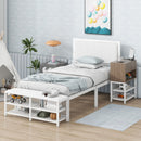 Platform Bed With 2 Tier Storage Shelves, Storage Cabinet