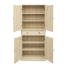 4 Door Storage Cabinet With 1 Drawer And 4 Adjustable Inner Shelves - Natural
