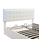 Queen Size Tufted Upholstered Platform Bed with Hydraulic Storage System,PU Storage Bed with LED Lights,White