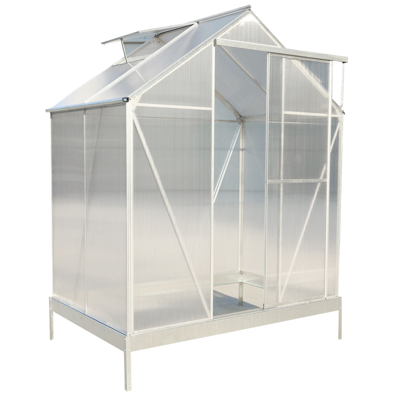 Polycarbonate Greenhouse, Heavy Duty Outdoor Aluminum Walk-In Green House Kit With Rain Gutter, Vent And Door For Backyard Garden