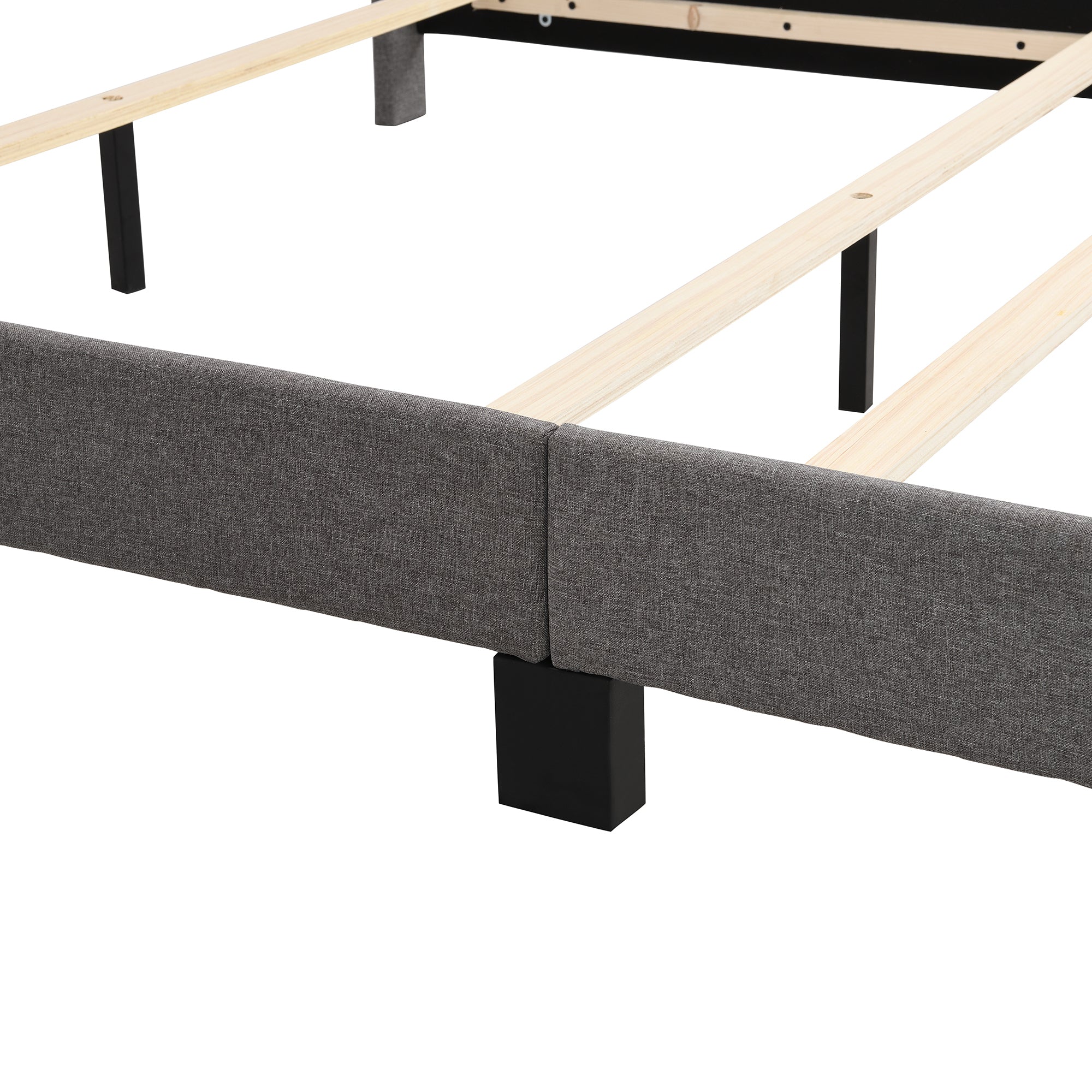 Upholstered Platform Bed with Tufted Headboard, Box Spring Needed, Gray Linen Fabric, Queen Size - Atlantic Fine Furniture Melbourne FL