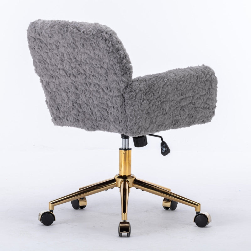 Office Chair, Artificial Rabbit Hair Home Office Chair With Golden Metal Base, Adjustable Desk Chair Swivel Office Chair, Vanity Chair