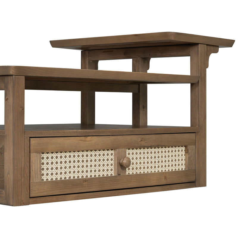 Coffee Table With 1 Storage Shelf, 2 Tabletops And 1 Rattan Drawer