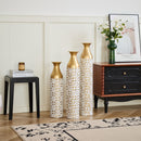 Mother's Day Gift Set Gilded White 3D Relief Flower Metal Vase Set - White / Gold