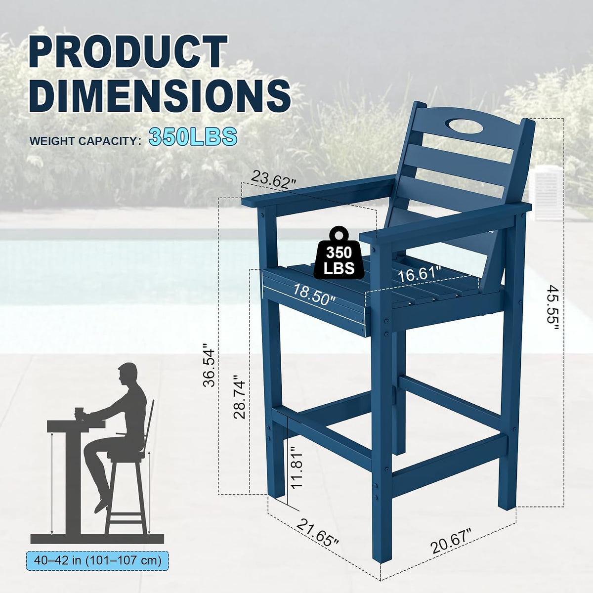 Crefise Tall Adirondack Bar Chairs, Set of 2 - Navy Blue
