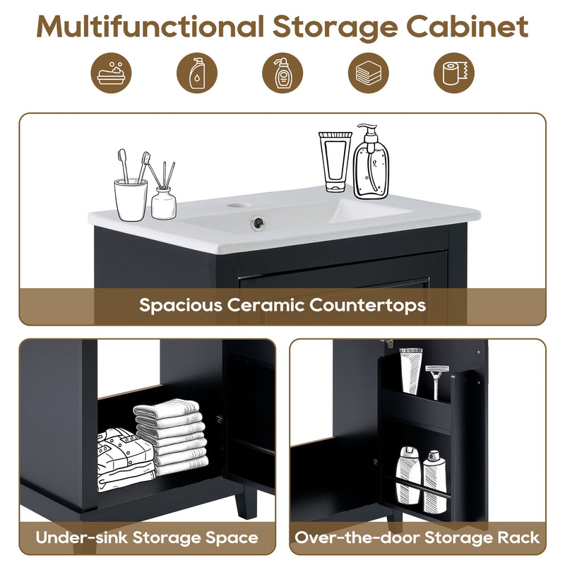 Modern Small Bathroom Vanity Cabinet With Ceramic Basin, Ample Storage, 1 Soft Close Door