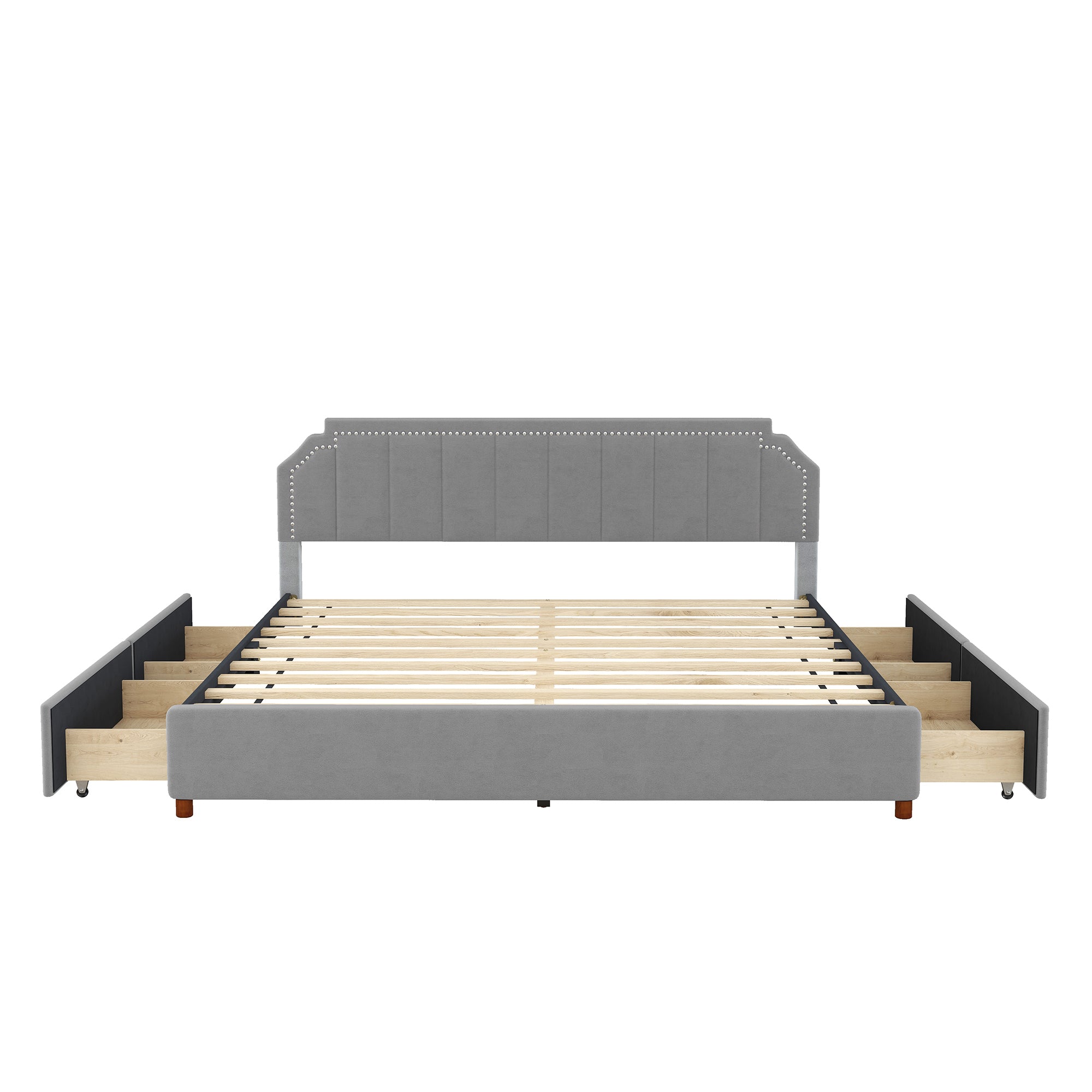 King Size Upholstery Platform Bed with Four Storage Drawers,Support Legs,Grey - Atlantic Fine Furniture Melbourne FL