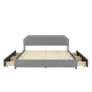 King Size Upholstery Platform Bed with Four Storage Drawers,Support Legs,Grey