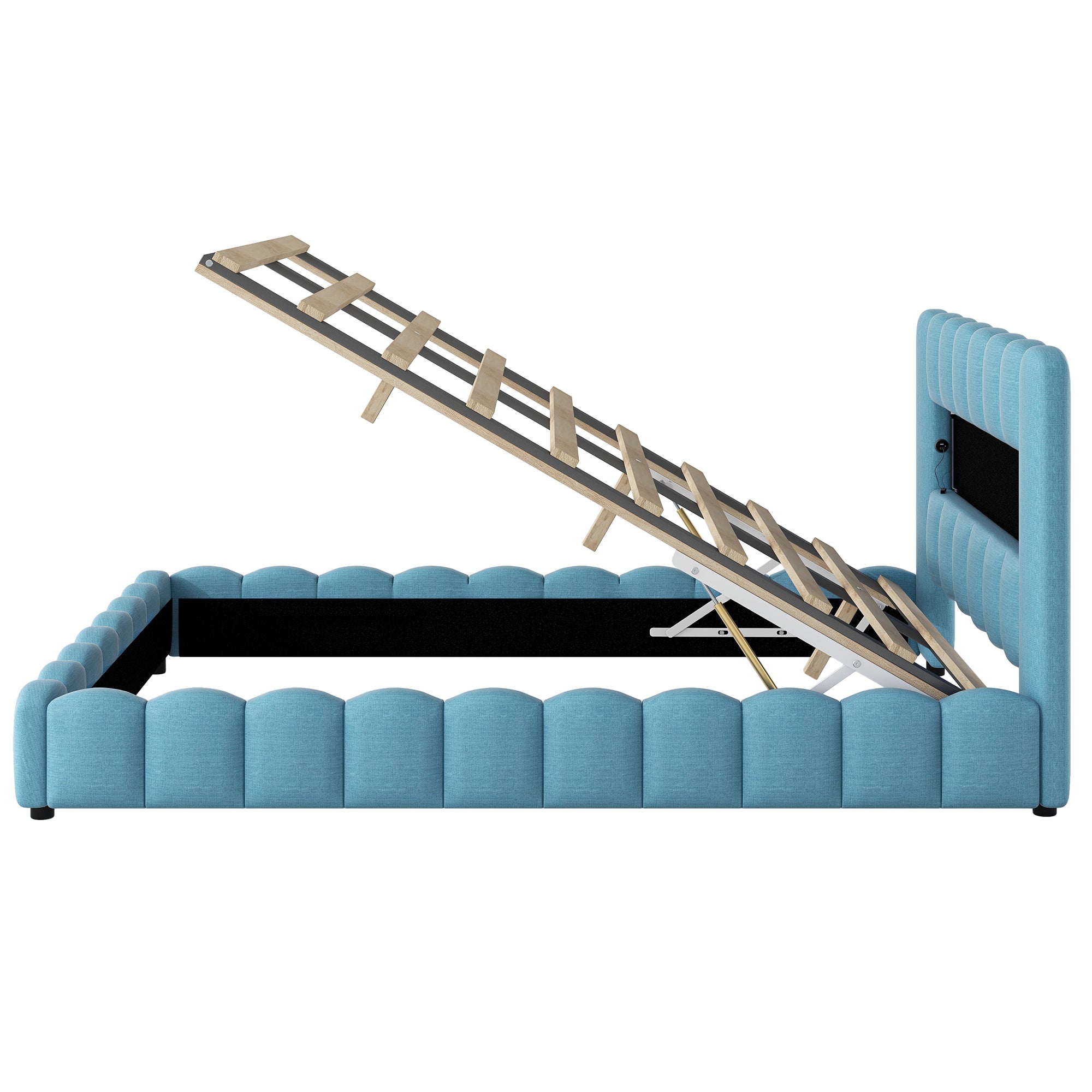 Queen Size Upholstered Platform Bed with LED Headboard and USB, Blue - Atlantic Fine Furniture Melbourne FL