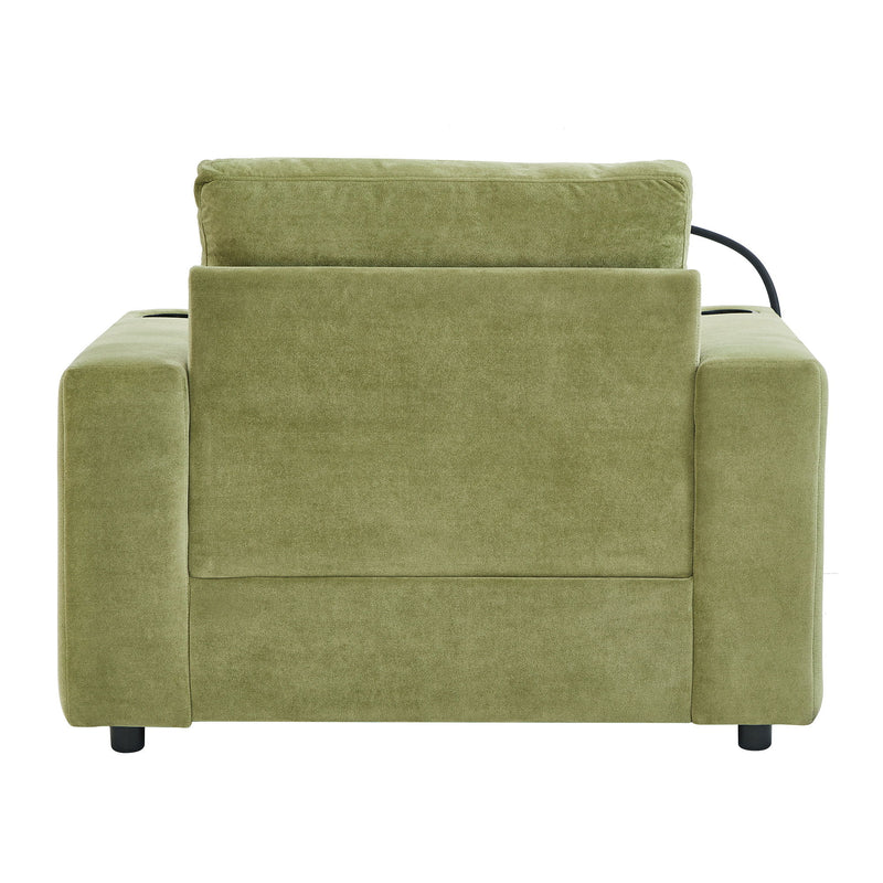 Modern Style Armchair Chaise Lounge Sofa Couch With Movable Storage Ottoman, USB Ports, Cup Holders, Phone Holder, Side Pockets