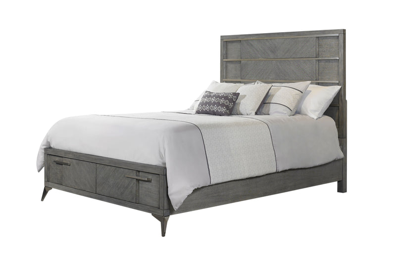 King Storage Bed With Bookmatched Veneer - Gray