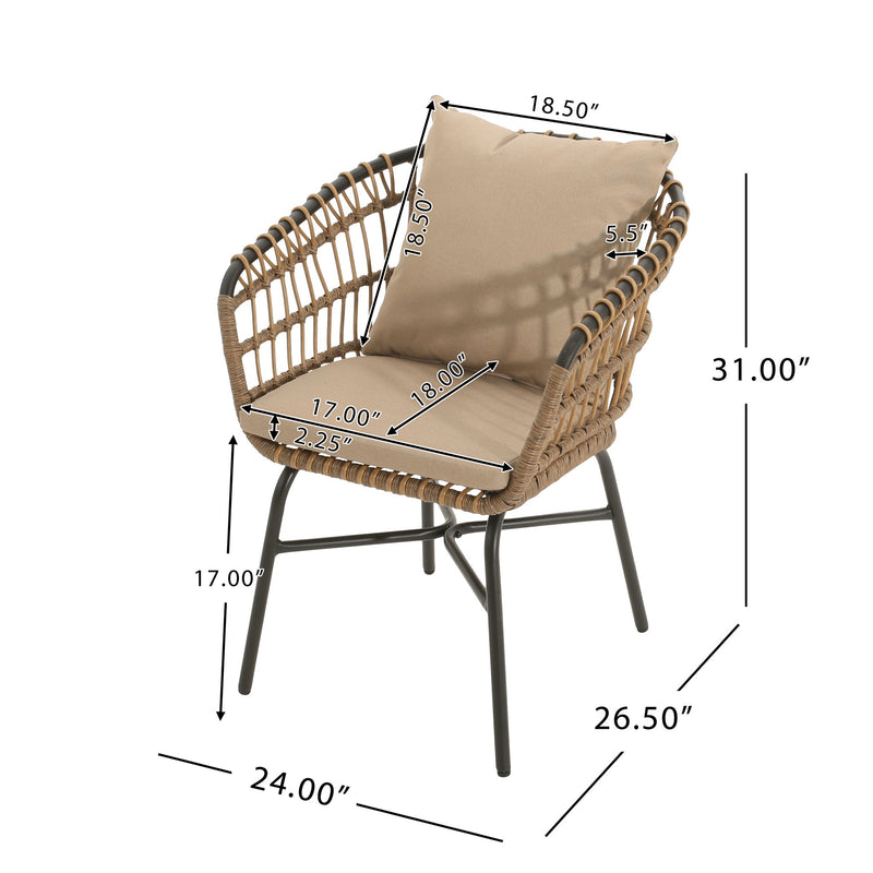 Contemporary Outdoor Patio Chairs With Cushions (Set of 2) - Beige / Black
