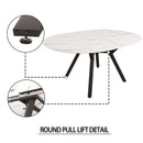 Modern Extendable White Circular Dining Table with MDF Top and Metal Legs for 4-6 Persons