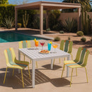 4 Piece Set Of Modern Striped Color- Blocking Single Chairs With Long Table