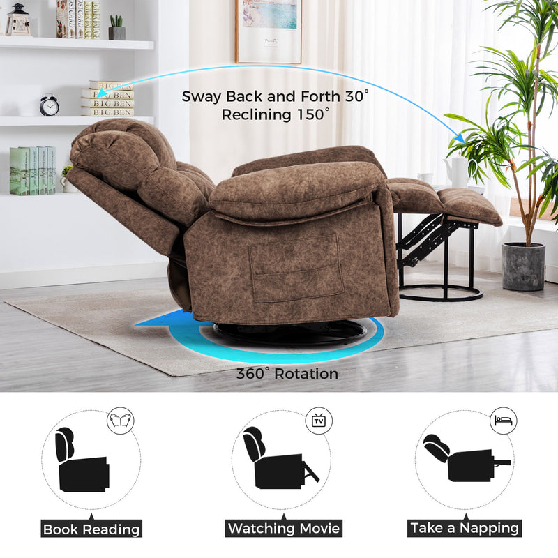 Swivel And Rocking Recliner Chair With Massage And Heating Bonded Leather Sofa