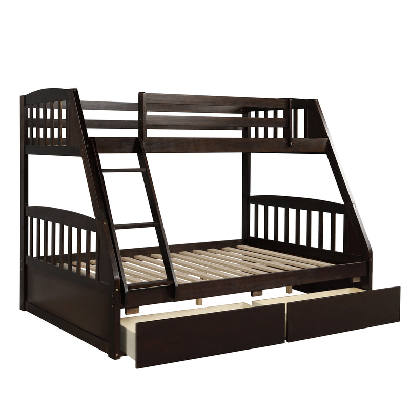 TOPMAX Solid Wood Twin Over Full Bunk Bed with Two Storage Drawers, Espresso