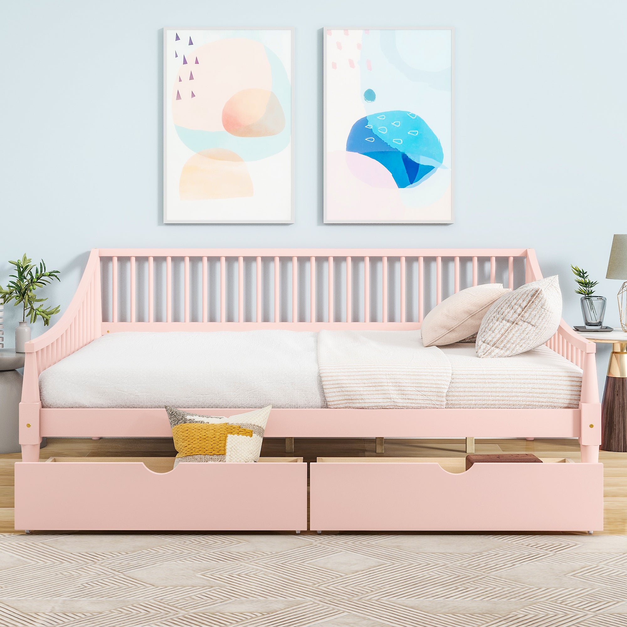 Full Size Daybed with Two Storage Drawers and Support Legs, Pink - Atlantic Fine Furniture Melbourne FL