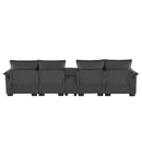Modern U-Shaped Sofa With Console, Cupholders And USB Ports, 6 Seat Upholstered Symmetrical Indoor Furniture, Sleeper Couch Set With Chaise For Living Room