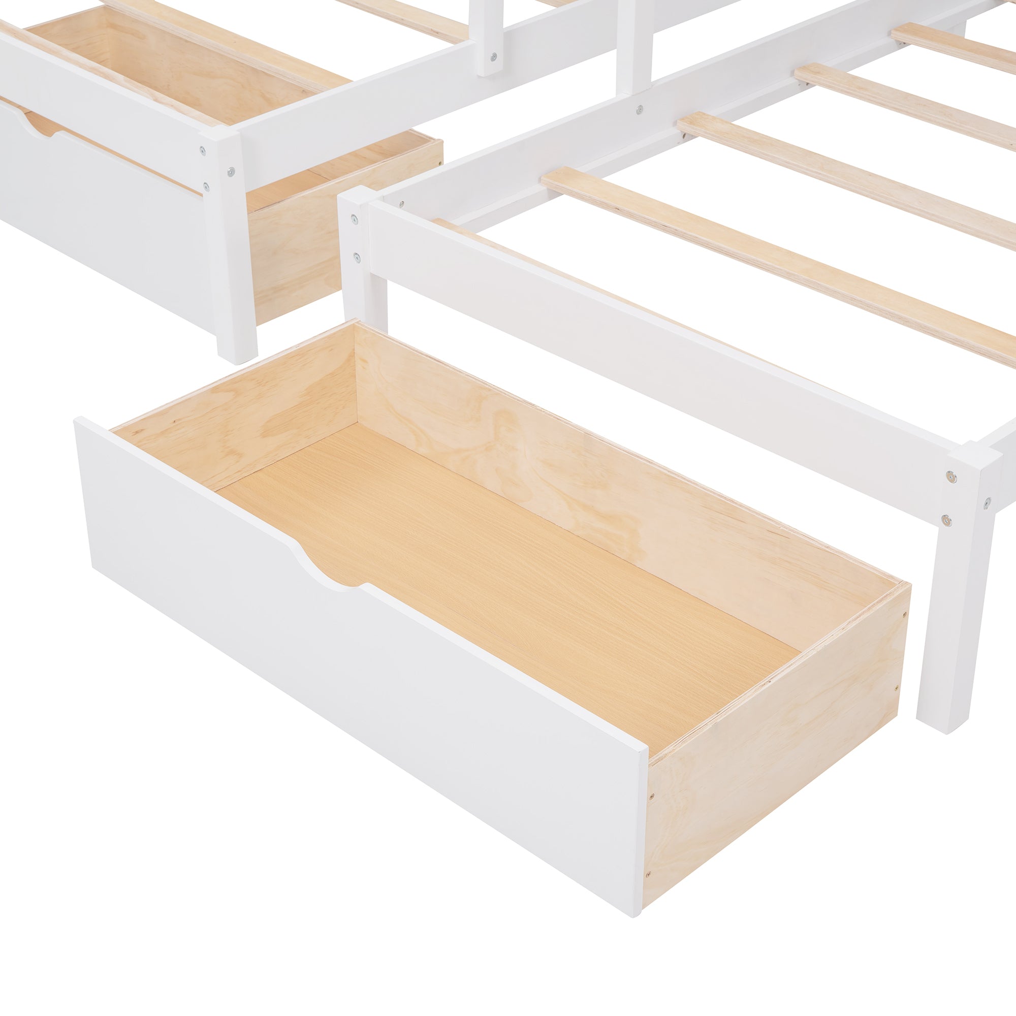 Full Over Twin & Twin Bunk Bed, Wood Triple Bunk Bed with Drawers and Guardrails (White) - Atlantic Fine Furniture Melbourne FL