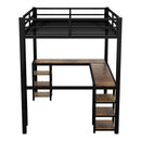 Full Metal Loft Bed with Desk and Shelves, Loft Bed with Ladder and Guardrails, Loft Bed Frame for Bedroom, Black (Old SKU: W1307S00016) (Pre-sale date: 2024/3/7.)