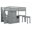 Loft Bed With Stairs, Bookshelf, Drawers, Desk & Wardrobe, Space Saving Multifunctional Furniture