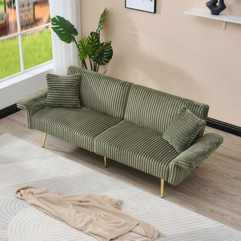 Luxury Corduroy Foldable Double Sofa Bed With Folding Armrests