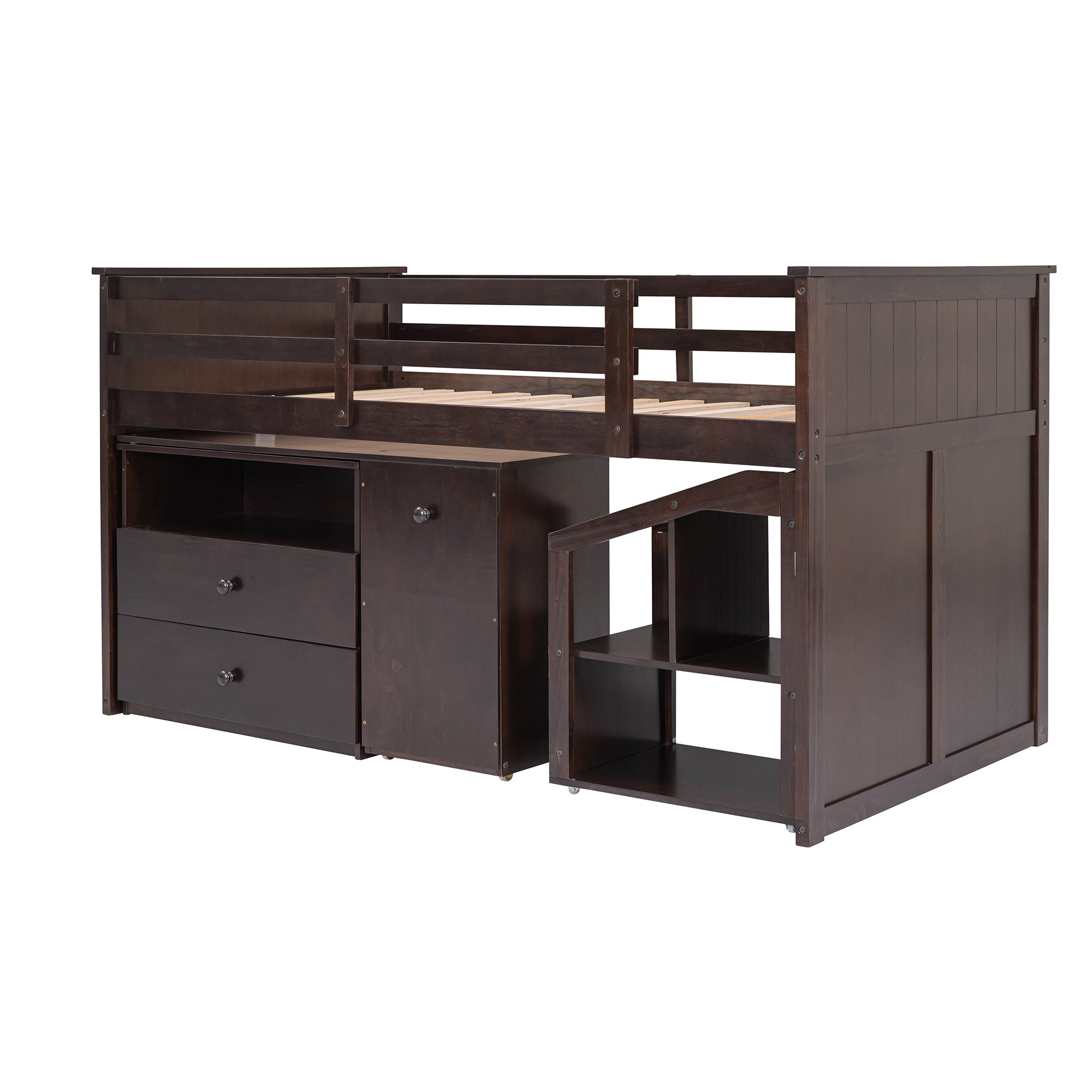 Loft Bed Low Study Twin Size Loft Bed With Storage Steps and Portable,Desk,Espresso(OLD SKU: LT000101AAP) - Atlantic Fine Furniture Melbourne FL