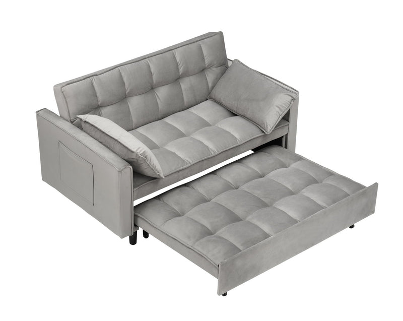 Modern Velvet Sofa, Sofa Pull-Out Bed, Small Love Seat Casual Sofa With Back, With Pillow, Pockets, Living Room Furniture, 3 In 1 Convertible Sleep Sofa Bed