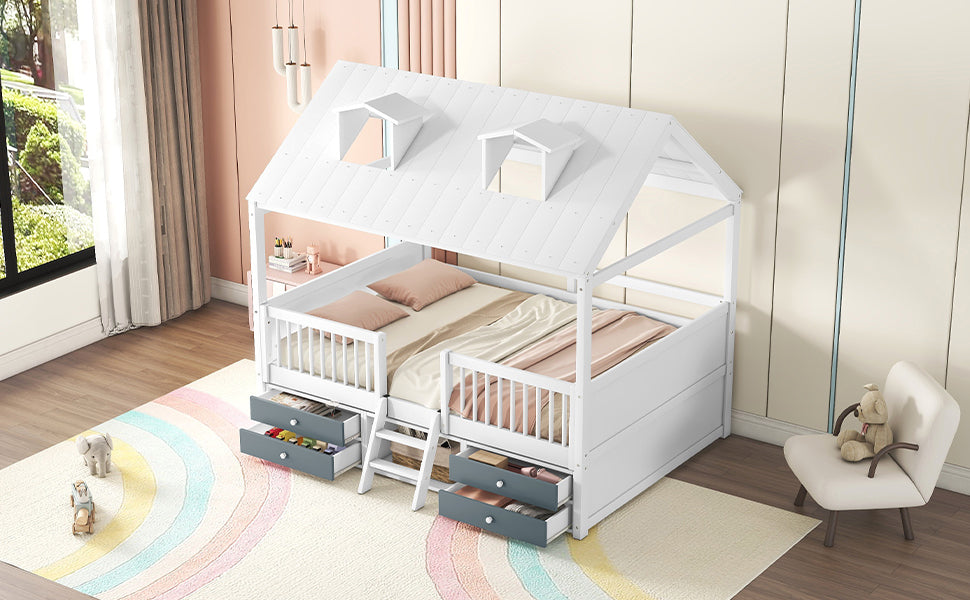 Full Size Wood Bed House Bed Frame,White - Atlantic Fine Furniture Melbourne FL