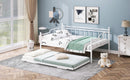 Full Size Metal Daybed with Twin Size Adjustable Trundle, Portable Folding Trundle, White(OLD SKU:MF293736AAK)