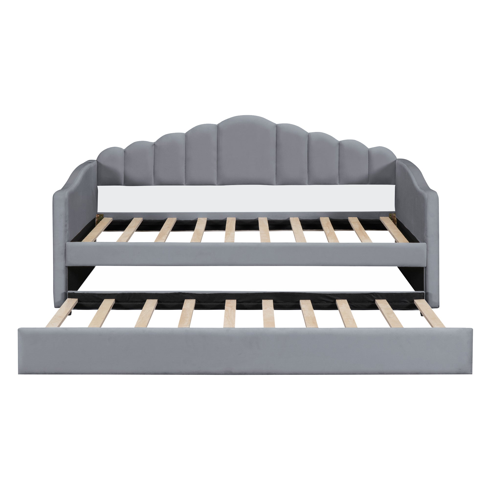 Twin size Upholstered Daybed with Trundle ,Velvet Sofabed with USB Charging Ports,No Box-spring Needed,Gray - Atlantic Fine Furniture Melbourne FL