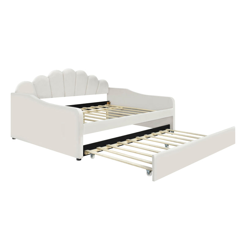 Upholstery Daybed Frame With Shell Shaped Backrest And Trundle