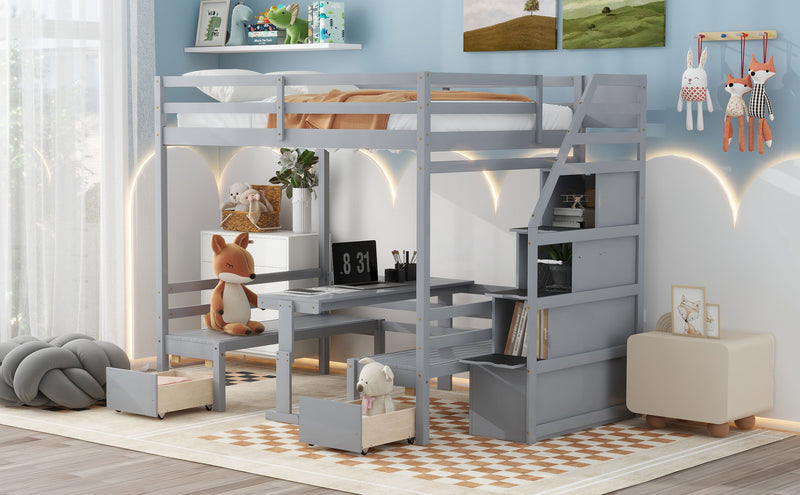 Bunk With Staircase, The Down Bed Can Be Convertible To Seats And Table Set