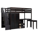 Loft Bed With Stairs, Bookshelf, Drawers, Desk & Wardrobe, Space Saving Multifunctional Furniture