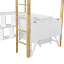 Twin Size Wood Loft Bed With Built-in Storage Cabinet and Cubes, Foldable desk, White