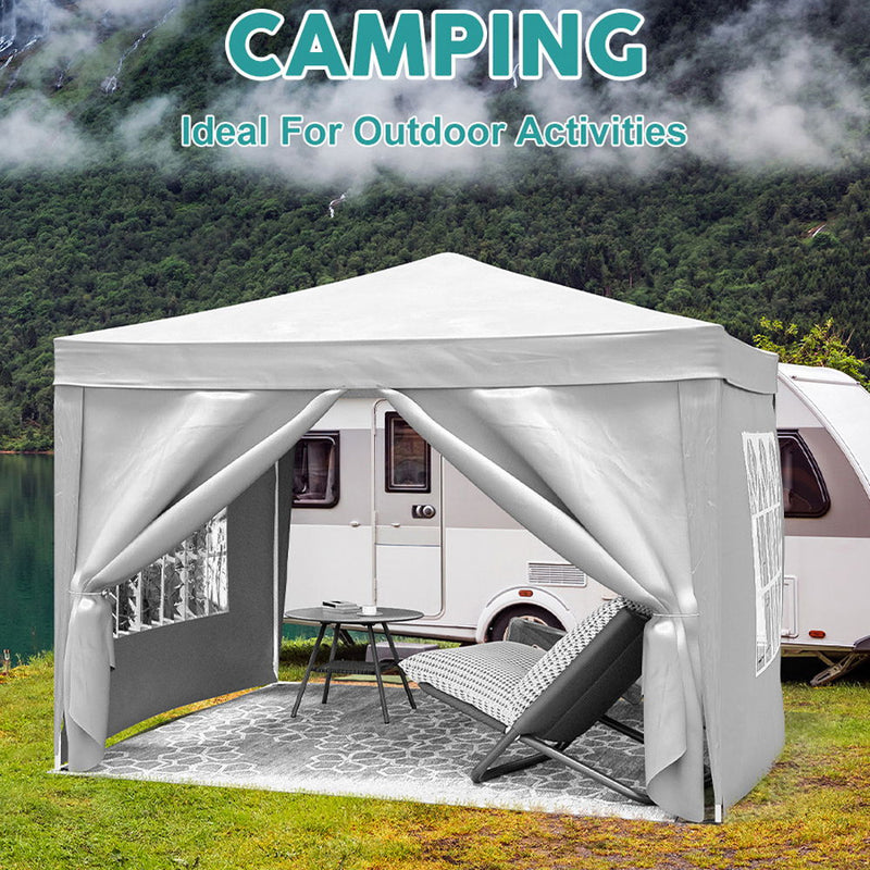 10'X10' Folding Canopy With 4 Removable Sidewalls Outdoor Event Shelter UPF 50+ Gazebo Portable Tents For Parties Beach Camping Wedding Ez Pop Up Canopy 4 Pieces Weight Bag + Carry Bag