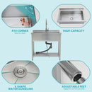 Stainless Steel Freestanding Utility Sink With Pull Out Faucet, Large Single Bowl - Brushed Nickel