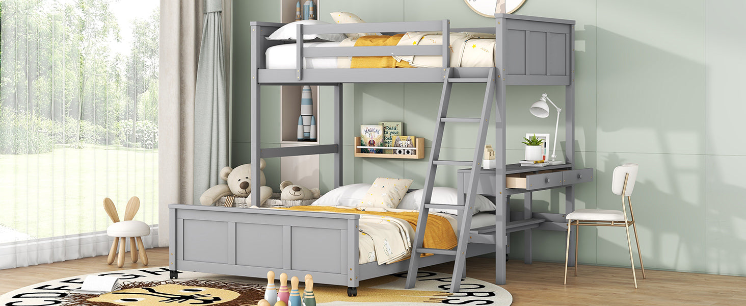 Twin Over Full Bunk Bed with Desk, Gray - Atlantic Fine Furniture Melbourne FL