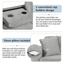 Modern Sectional Sofa With Storage Ottoman, L - Shape Couch With 2 Pillows And Cup Holders