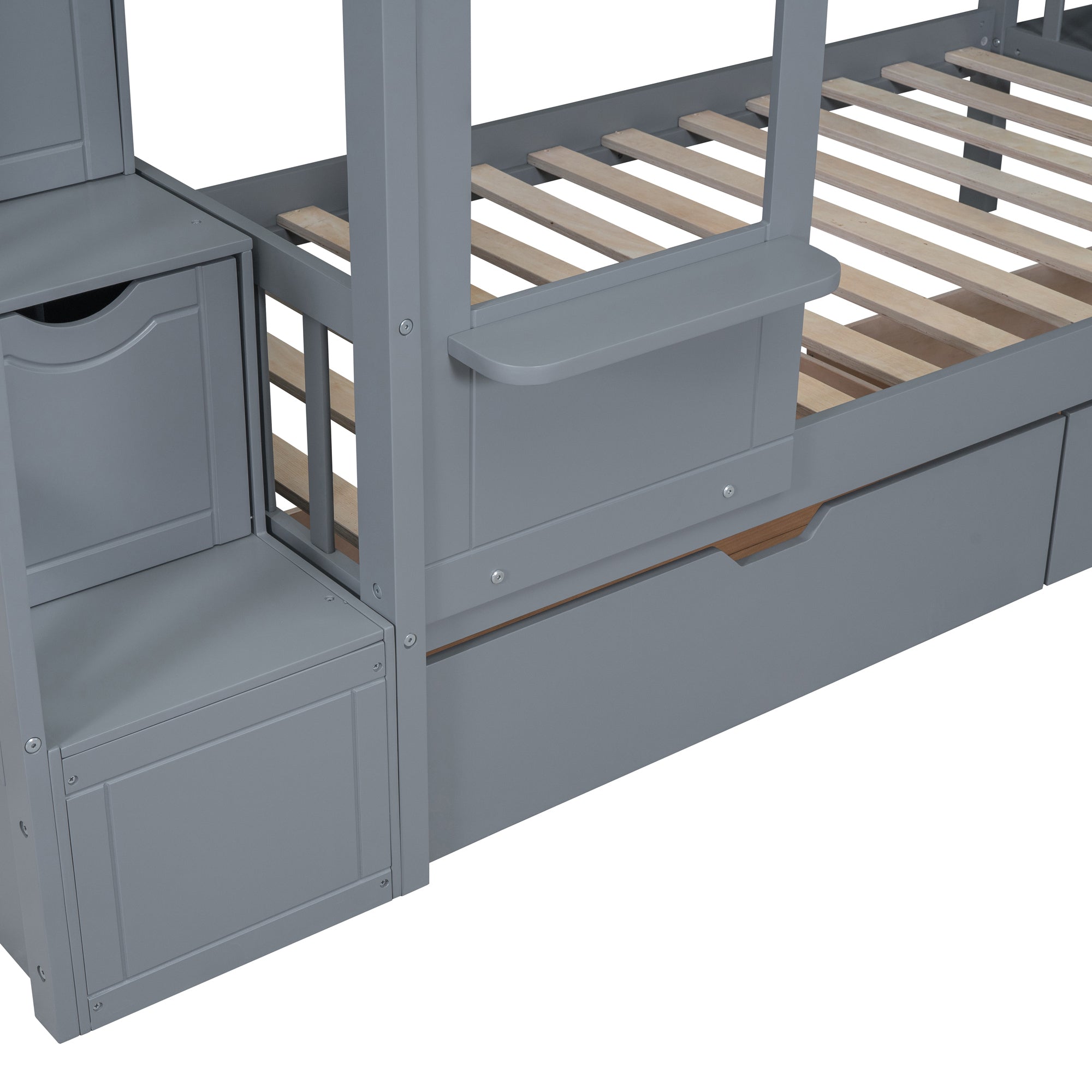 Twin-Over-Twin Castle Style Bunk Bed with 2 Drawers 3 Shelves and Slide - Gray - Atlantic Fine Furniture Melbourne FL