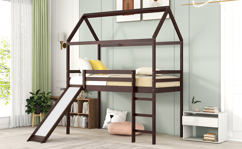 Twin Loft Bed with Slide, House Bed with Slide,Gray(OLD SKU :WF286245AAP) - Atlantic Fine Furniture Melbourne FL