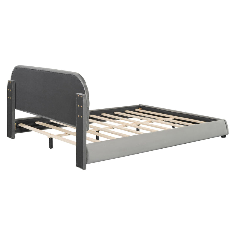 Upholstered Platform Bed Frame And Stylish Curve Shaped Design