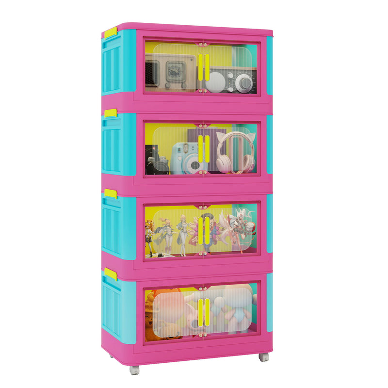 Folding Storage Cabinet With Magnetic Doors And Wheels