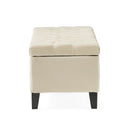 Button Tufted Diamond Stitch Storage Ottoman - Beige
