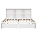Full Bed with Side Bookcase, Drawers,White