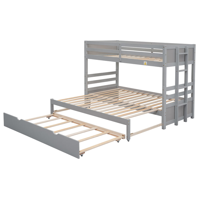 Twin over Pull-out Bunk Bed with Trundle, Gray